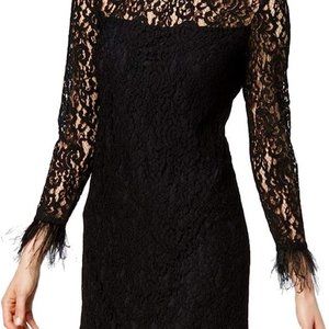 Calvin Klein Women's Long Sleeve Sheath with Feather Trim